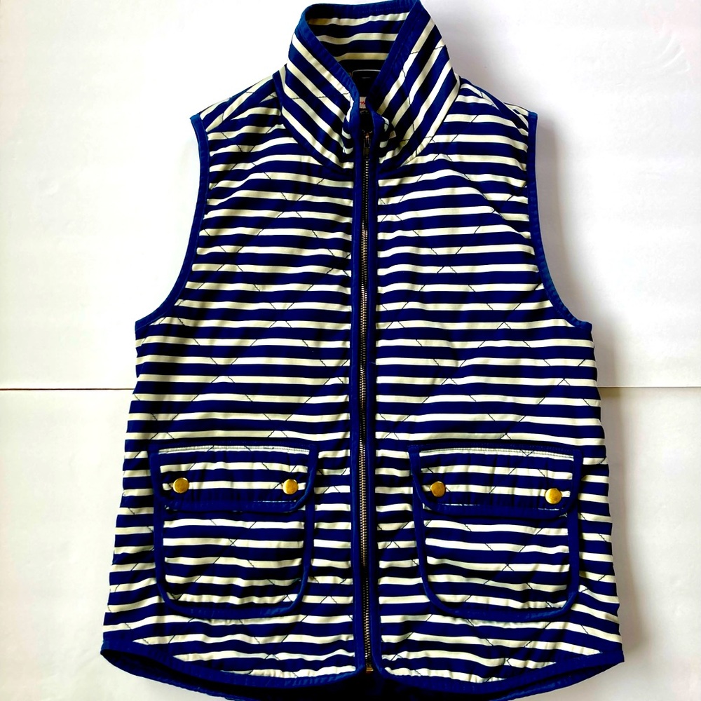 Pomelo Navy Blue and Cream Striped Zip-Up Vest